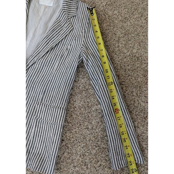 MM Couture Blue Striped Linen Blazer Jacket Womens Lightweight Button-Up Size M - Picture 7 of 9